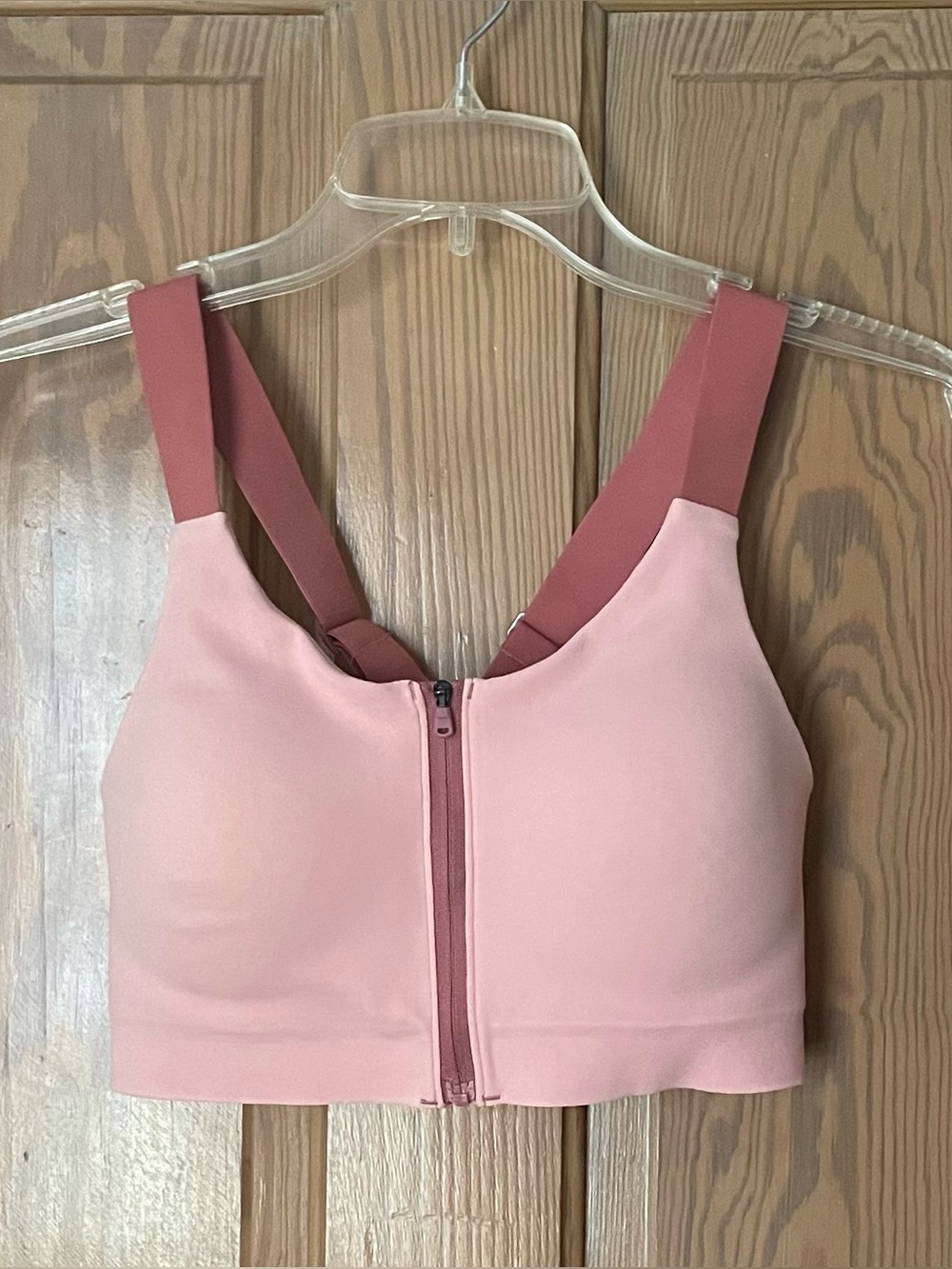Duluth High-Impact Bonded Zip-Front, Cross Back Bra, Pink with Contrast, Size 6